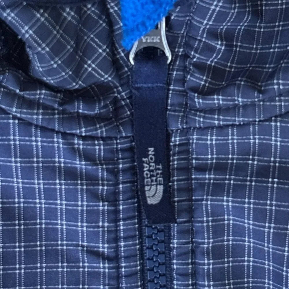 The North Face Toddler 2T Denali Hooded Fleece Jacket Blue Plaid Full Zip Kids